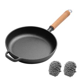 WANGYUANJI 11"Cast Iron Frying Pan, Non-stick Pan, Uncoated Pancake Skillet, Steak Frying Pan, with Wooden Handle, Household For All Stove