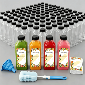 [56 Pack] BPA-Free 16oz Clear Empty Beverage Containers, Tamper Evident Security Caps, Funnel &  Brush with DIY Labels for Cold Brew Coffee