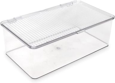 Medium Stackable Organizer Bin (10.75'x6.5'x3.7') w/ Hinged Lid, Clear Storage Box, Home, Office, School, Fridge, Bathroom, Kitchen, Pantry Conta