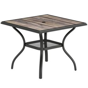 37" Square Outdoor Dining Table for 4, Patio Table with Umbrella Hole, Shelf, Faux Wood Top for Garden, Backyard, Gray (Option: Gray-975x90x1005 mm)