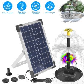 3-Tier Solar Bird Bath Fountain Solar Powered Water Pump Waterfall Feature with Colorful Light 3 Nozzles 6W Solar Panel for Bird Bath Patio Yard (Color: Black)